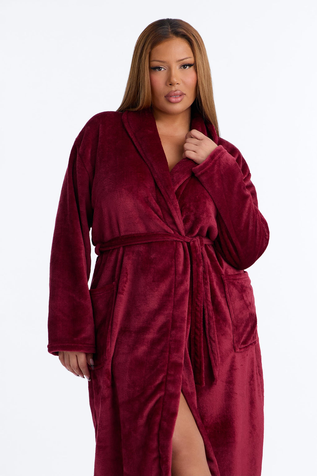 Weekends At Home Plush Robe - Burgundy