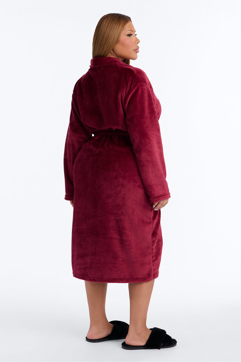 Weekends At Home Plush Robe - Burgundy