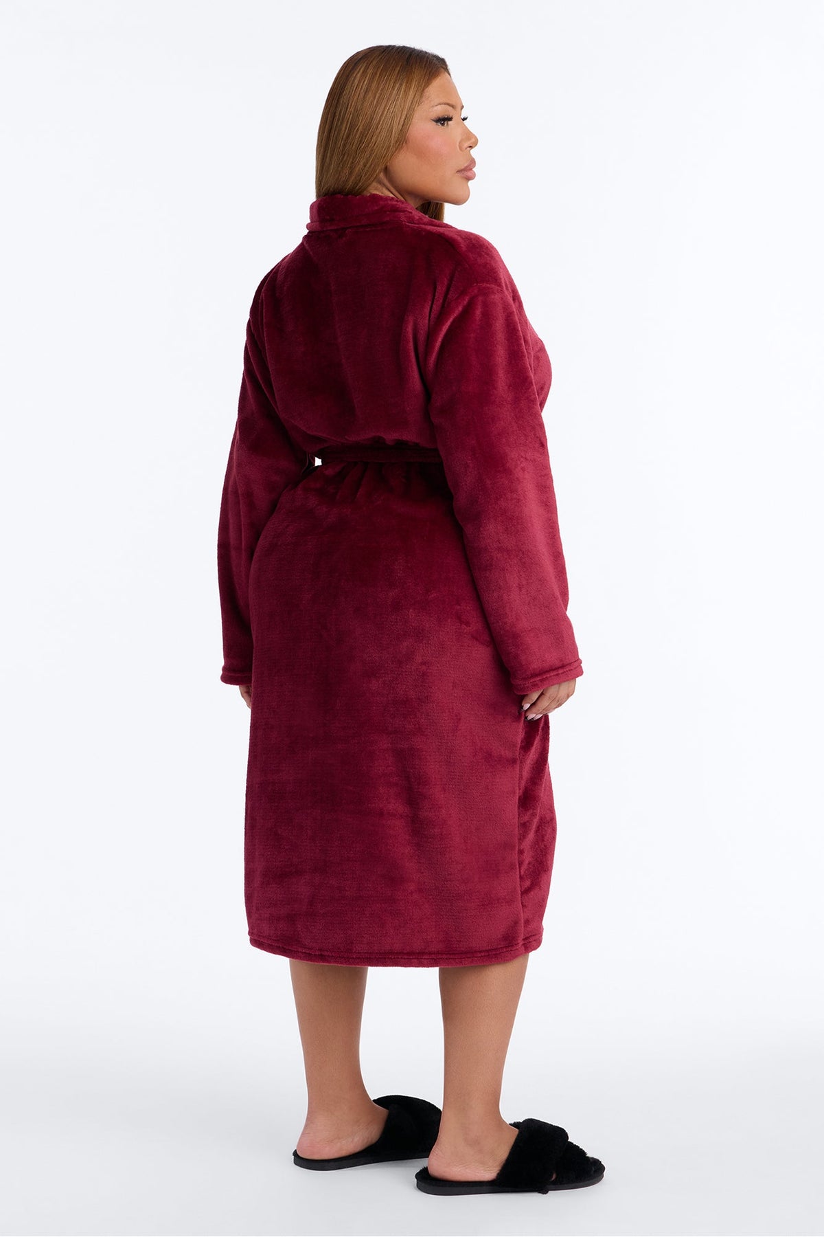 Weekends At Home Plush Robe - Burgundy
