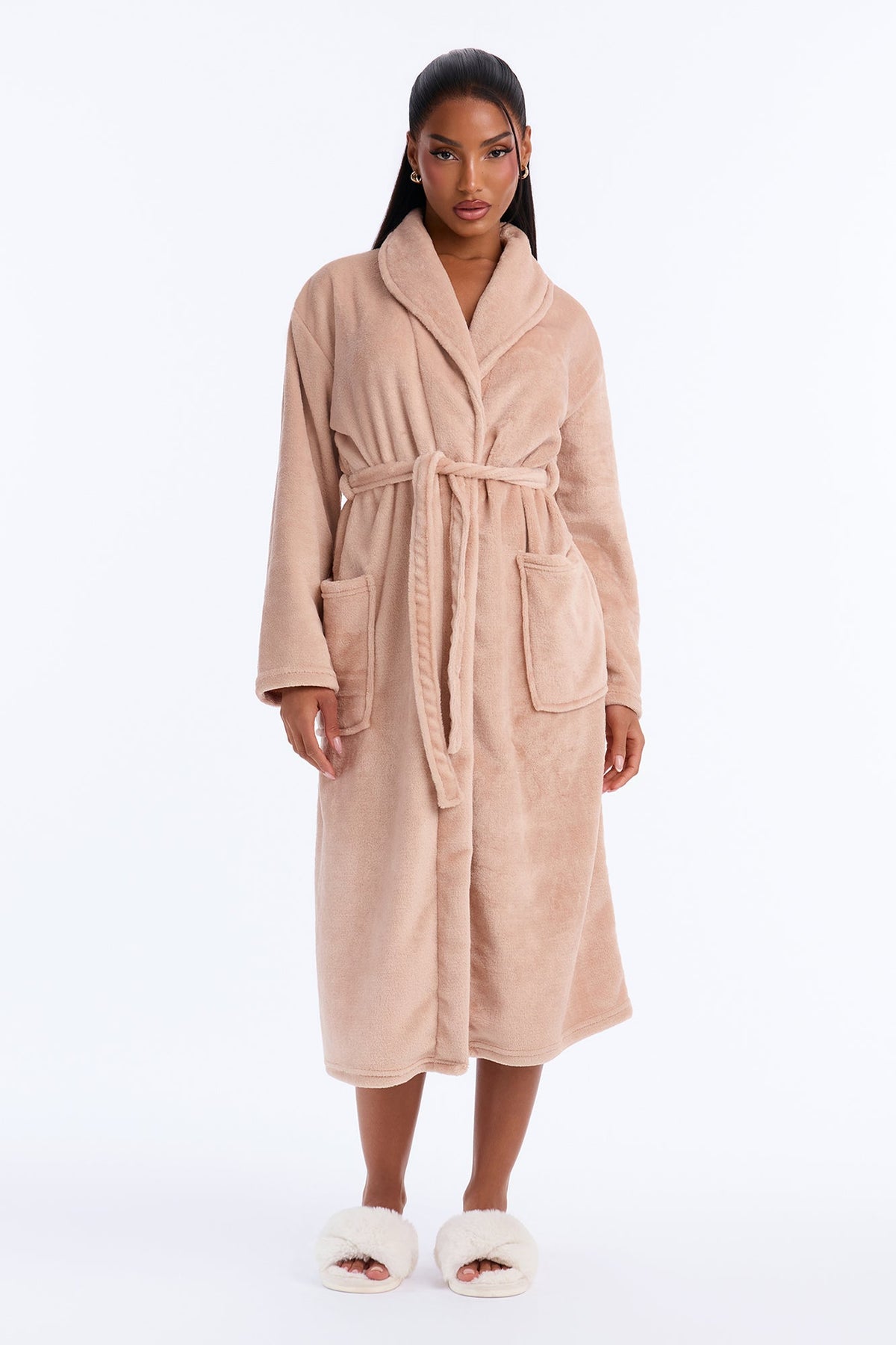 Weekends At Home Plush Robe - Tan