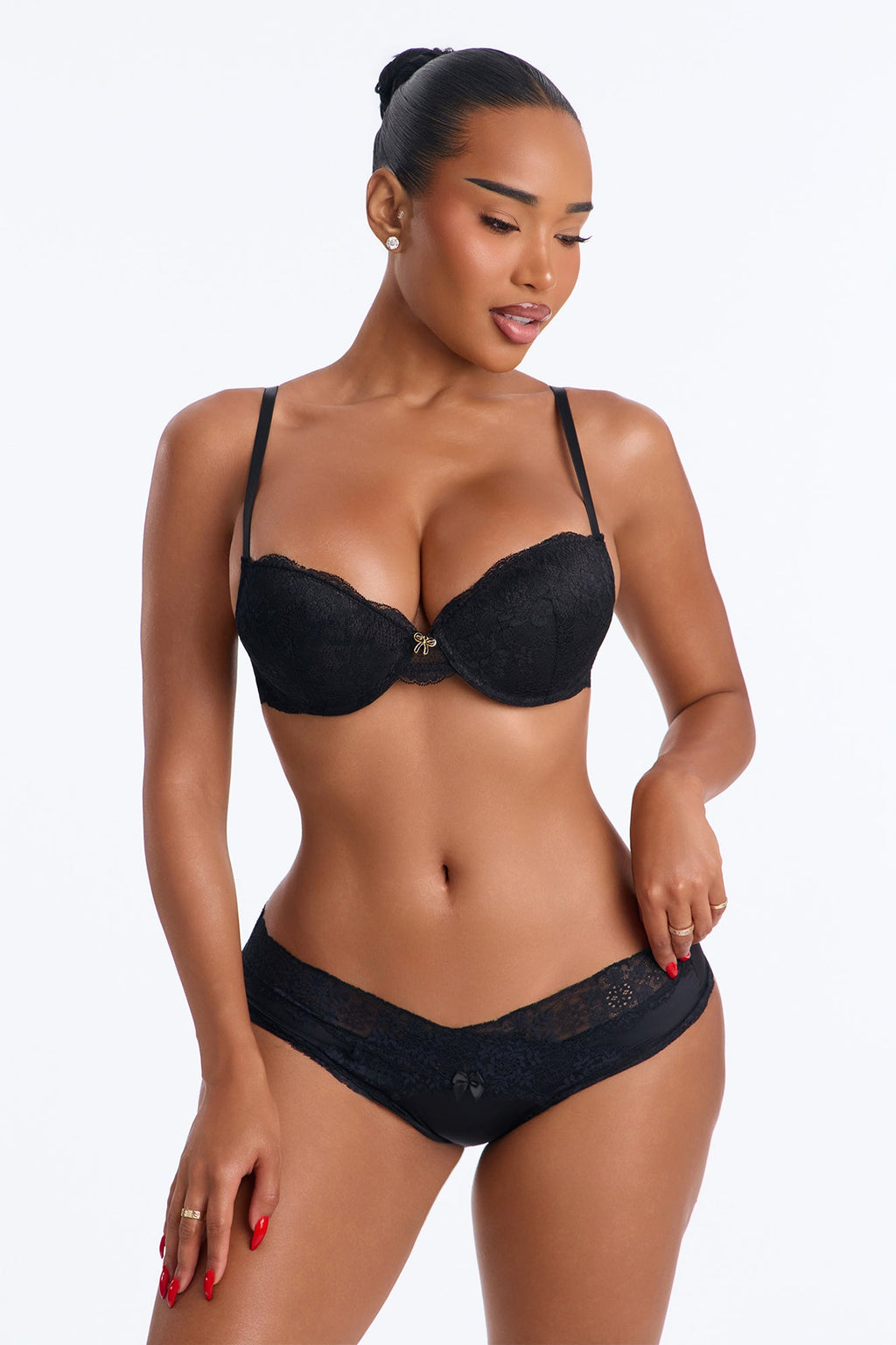 Daria Lace Satin Cheeky Panty - Black