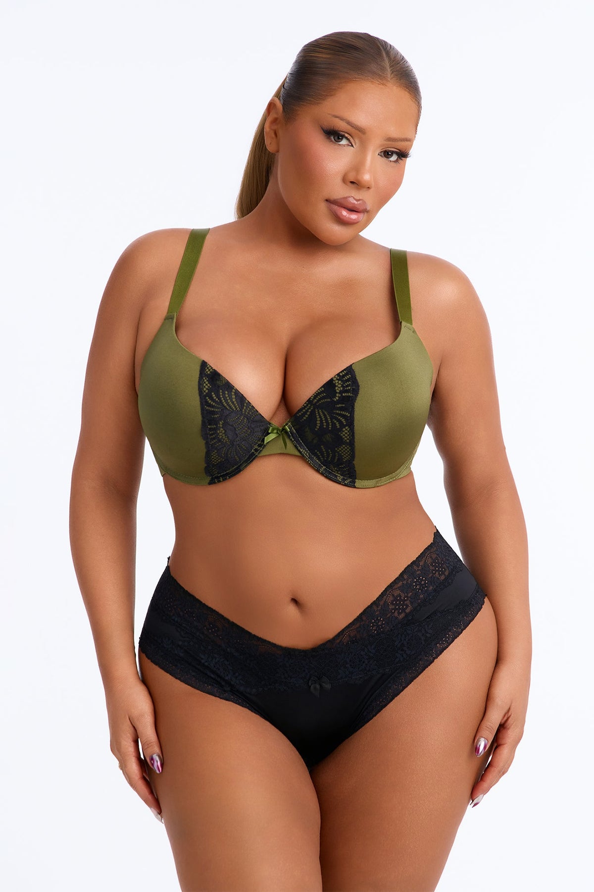 Daria Lace Satin Cheeky Panty - Black