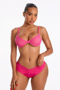 Daria Lace Satin Cheeky Panty - Hot Pink