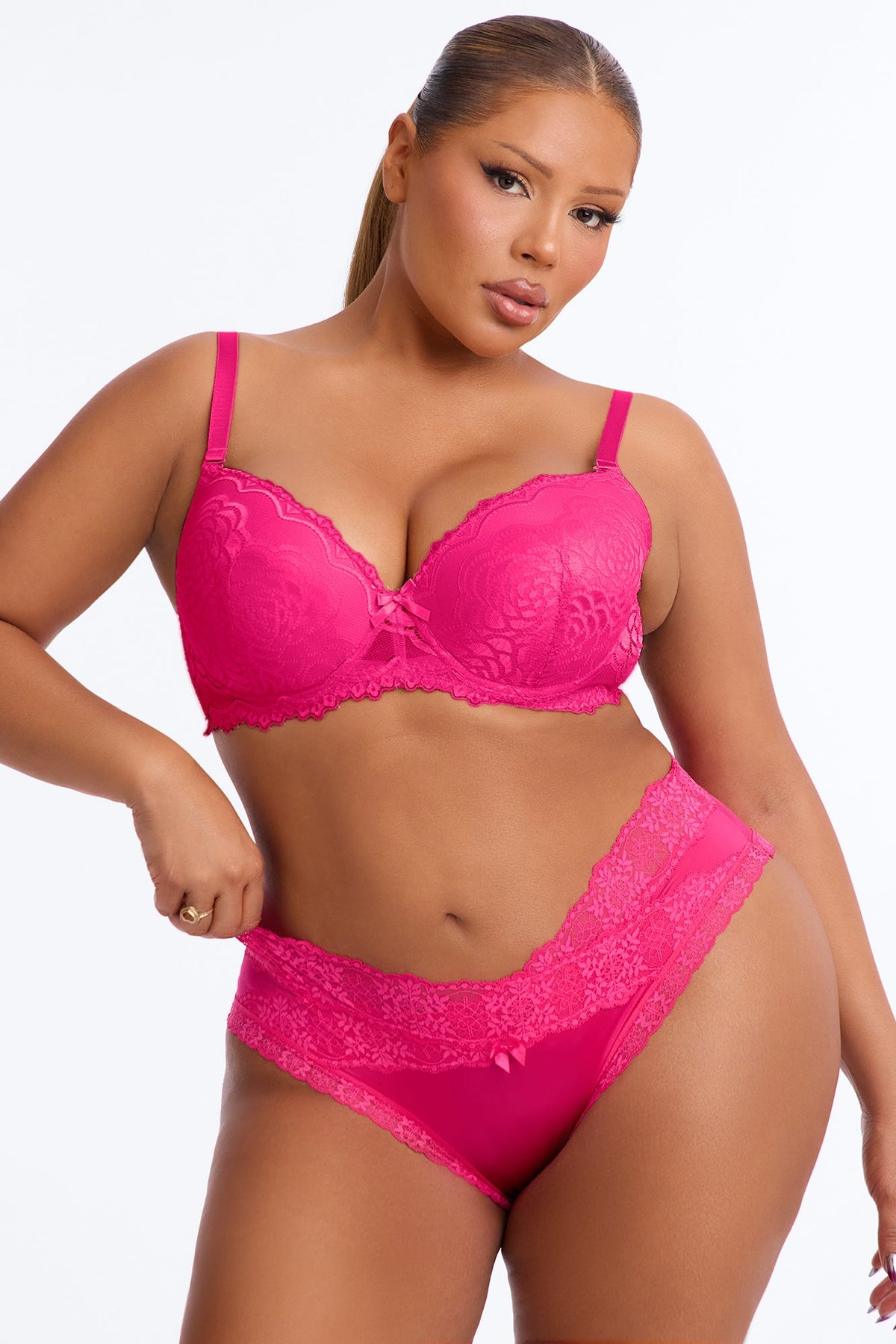 Daria Lace Satin Cheeky Panty - Hot Pink