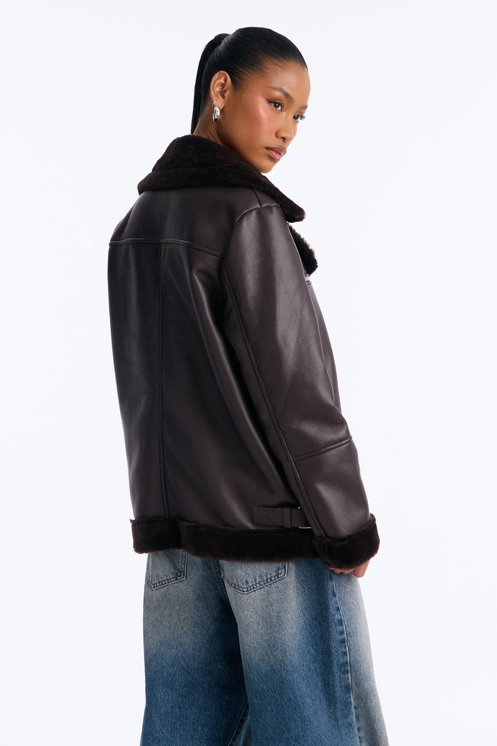 Chic Bad Ass Faux Leather Jacket - Chocolate
