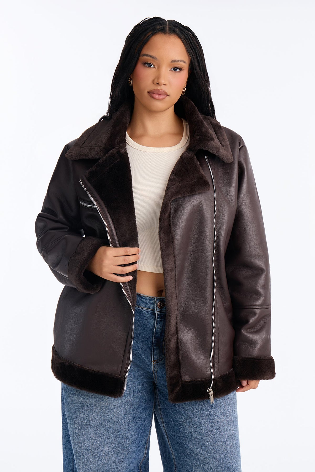 Chic Bad Ass Faux Leather Jacket - Chocolate