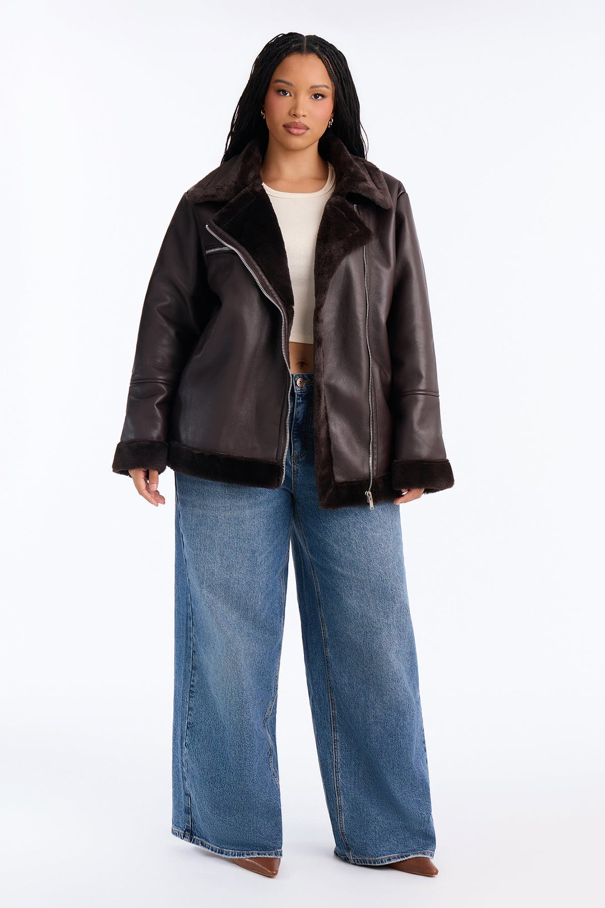 Chic Bad Ass Faux Leather Jacket - Chocolate