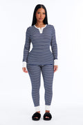 Brushed Waffle Base Layer Thermal PJ Legging Set - Navy/combo