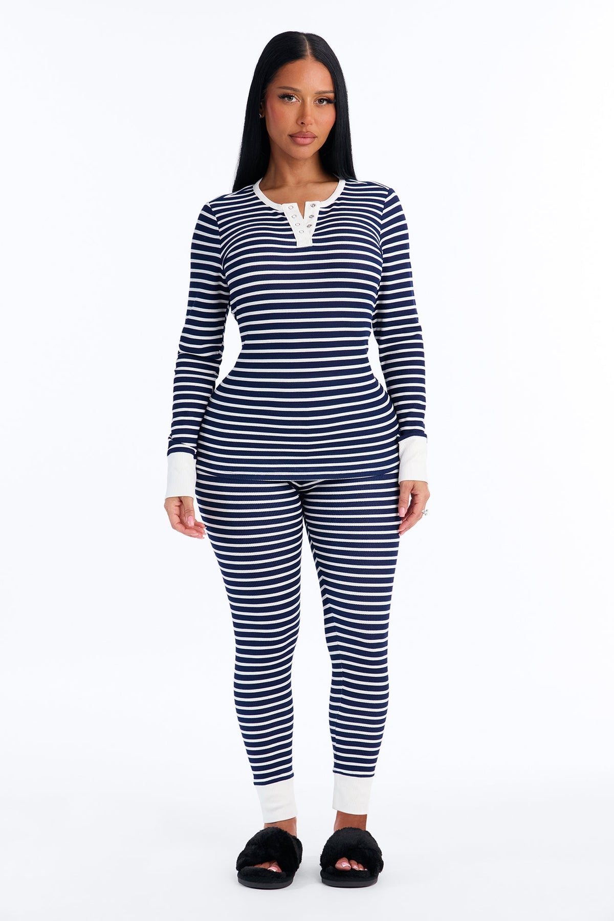 Brushed Waffle Base Layer Thermal PJ Legging Set - Navy/combo