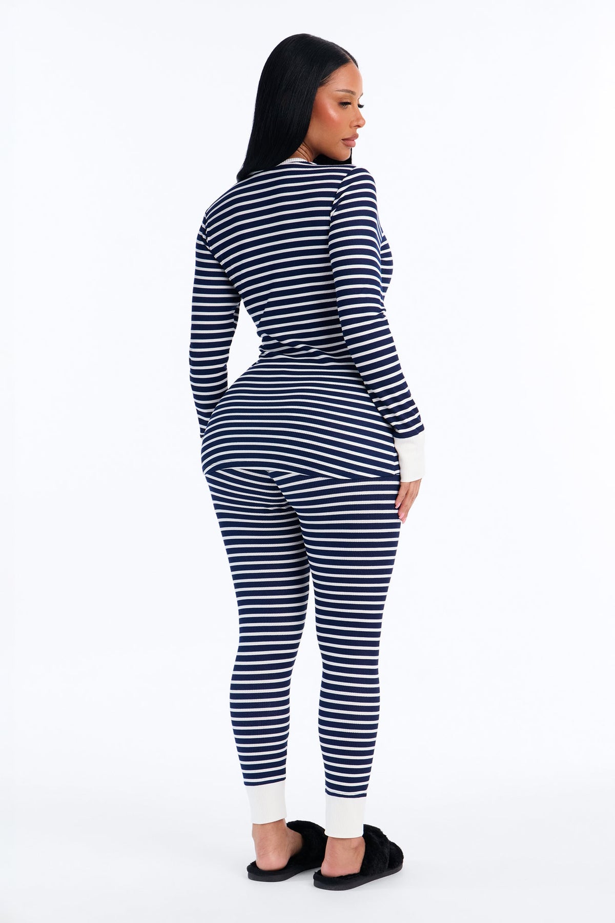 Brushed Waffle Base Layer Thermal PJ Legging Set - Navy/combo