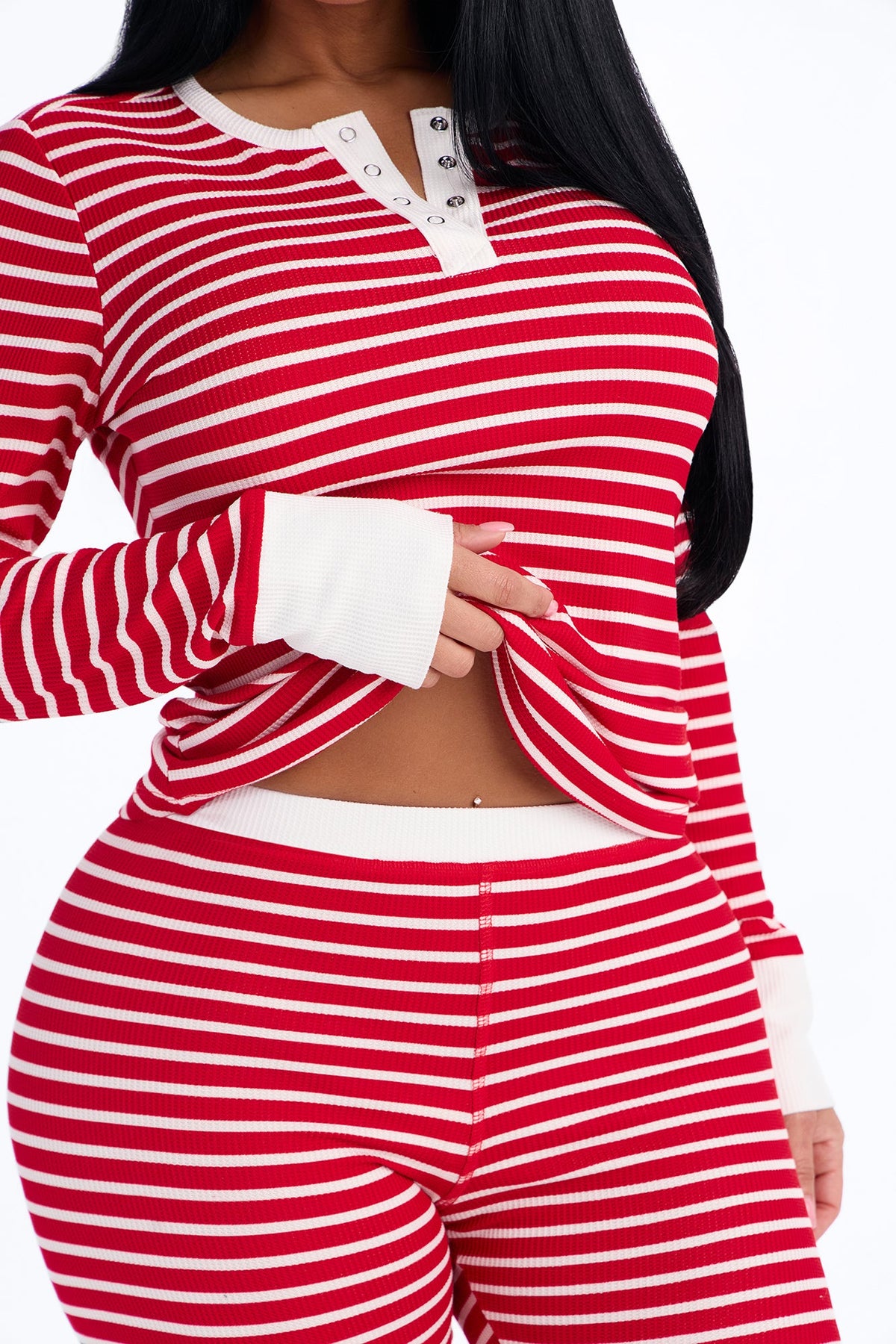 Brushed Waffle Base Layer Thermal PJ Legging Set - Red/White