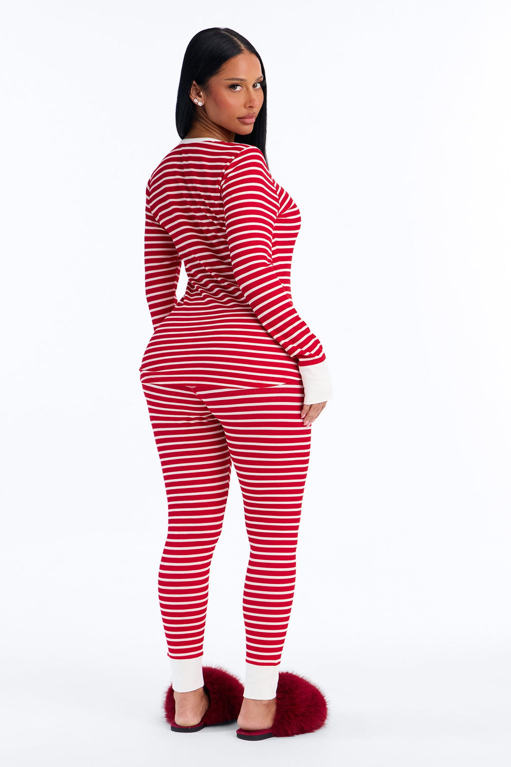 Brushed Waffle Base Layer Thermal PJ Legging Set - Red/White