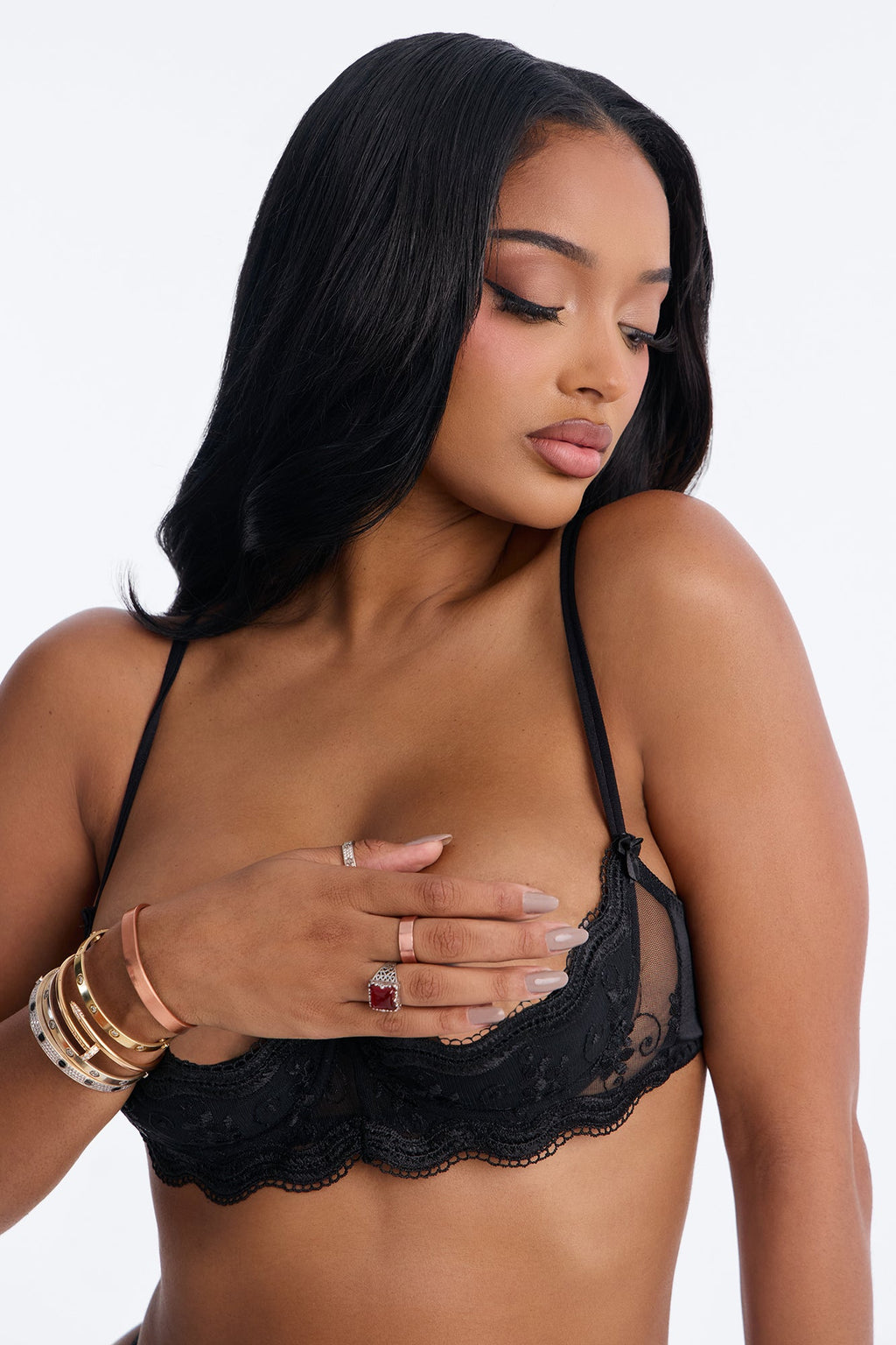 Almost There Lace Open Cup Shelf Bra - Black