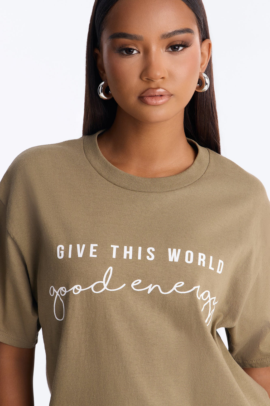 Give This World Good Energy Short Sleeve Tee - Olive