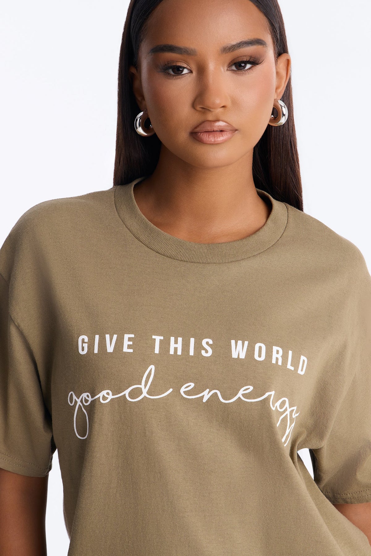 Give This World Good Energy Short Sleeve Tee - Olive