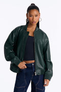 Gabrielle Faux Leather Bomber Jacket - Hunter