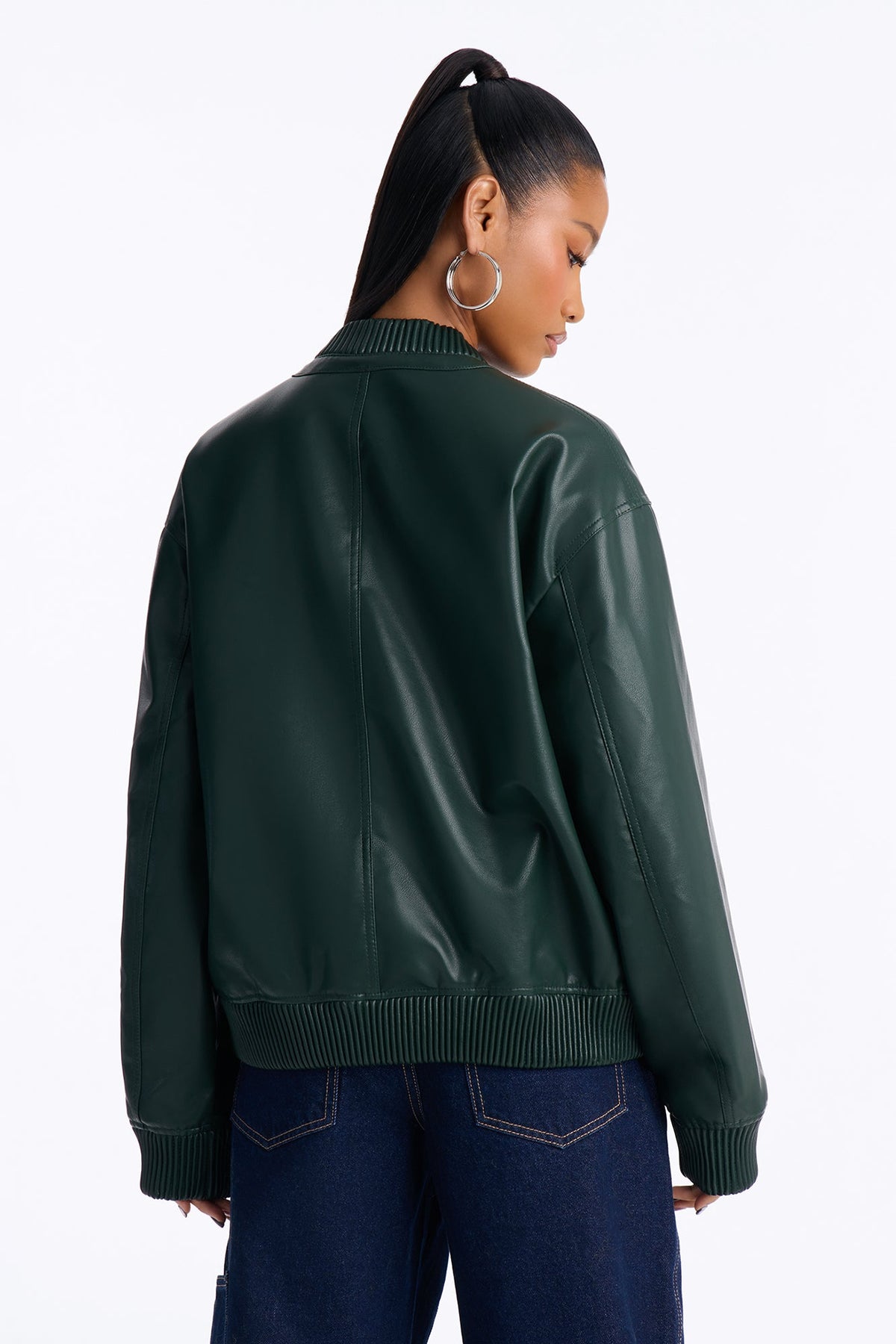 Gabrielle Faux Leather Bomber Jacket - Hunter