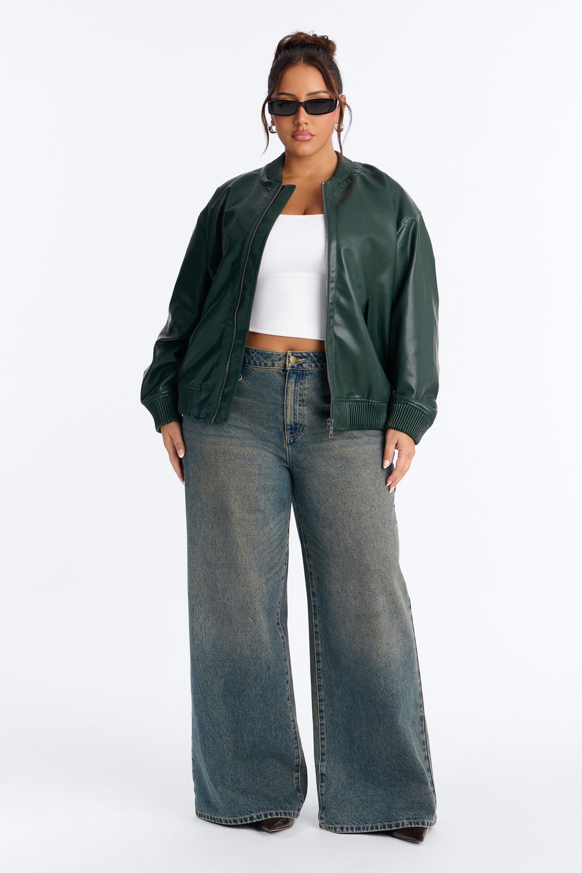 Gabrielle Faux Leather Bomber Jacket - Hunter