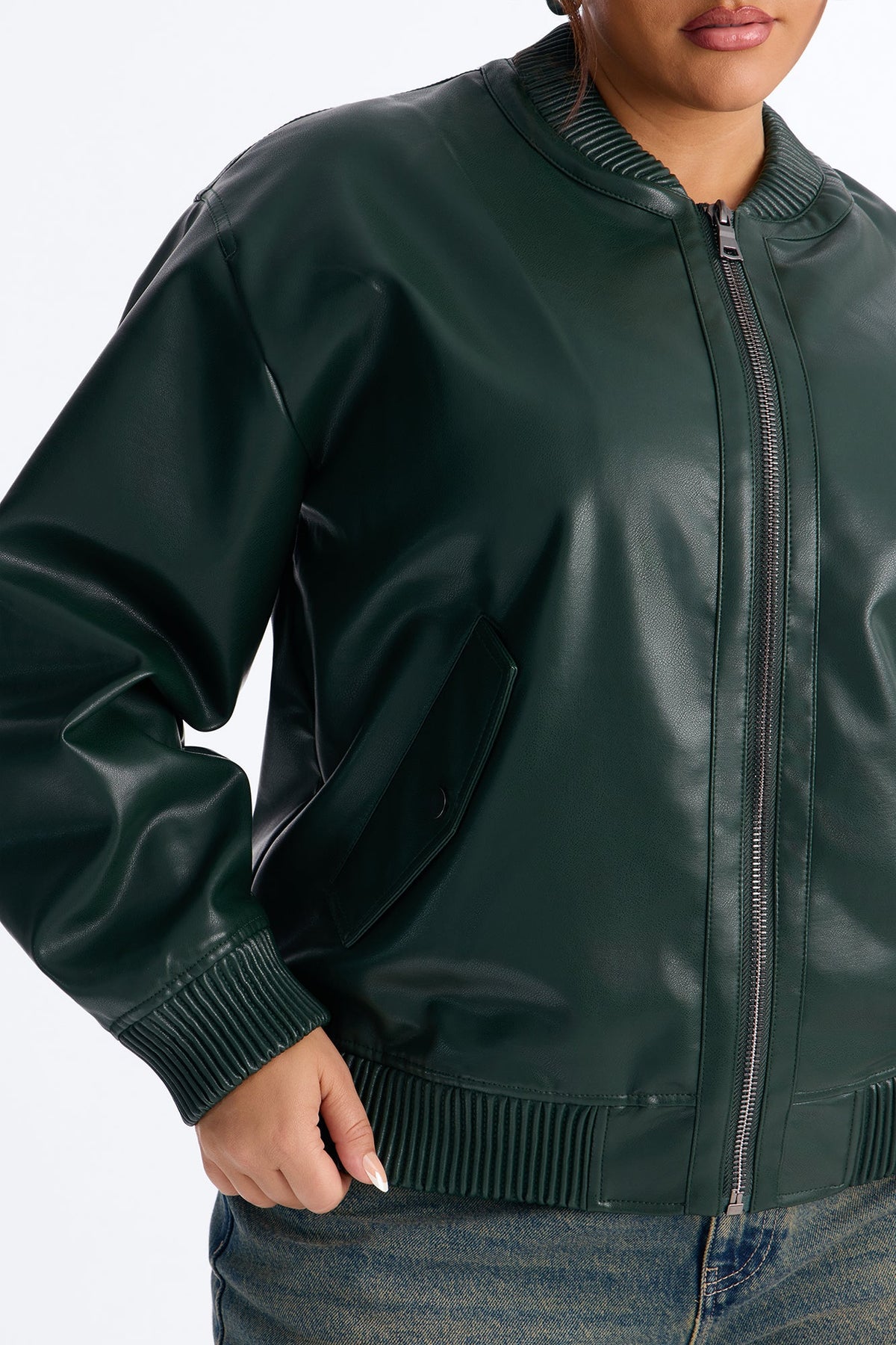 Gabrielle Faux Leather Bomber Jacket - Hunter