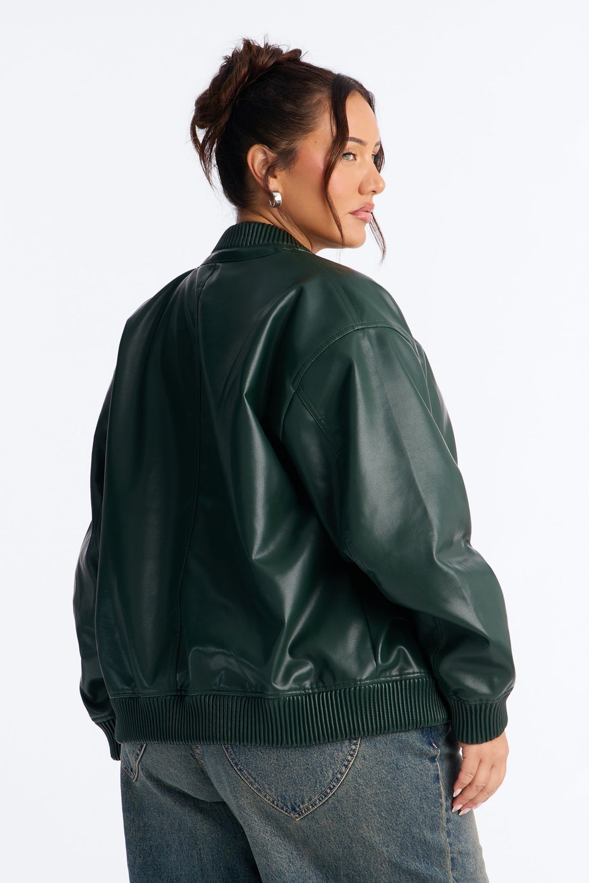 Gabrielle Faux Leather Bomber Jacket - Hunter