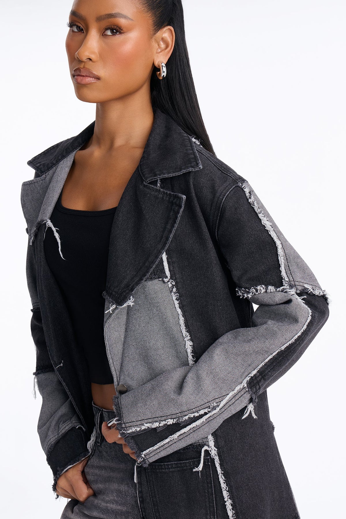 Don't Talk Loud Denim Coat - Black/combo