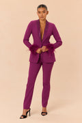 Clarissa Embellished Feather Blazer Suit Set - Plum