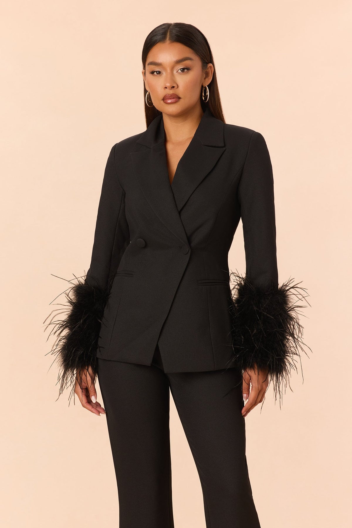 Fanine Feather Suit Set - Black