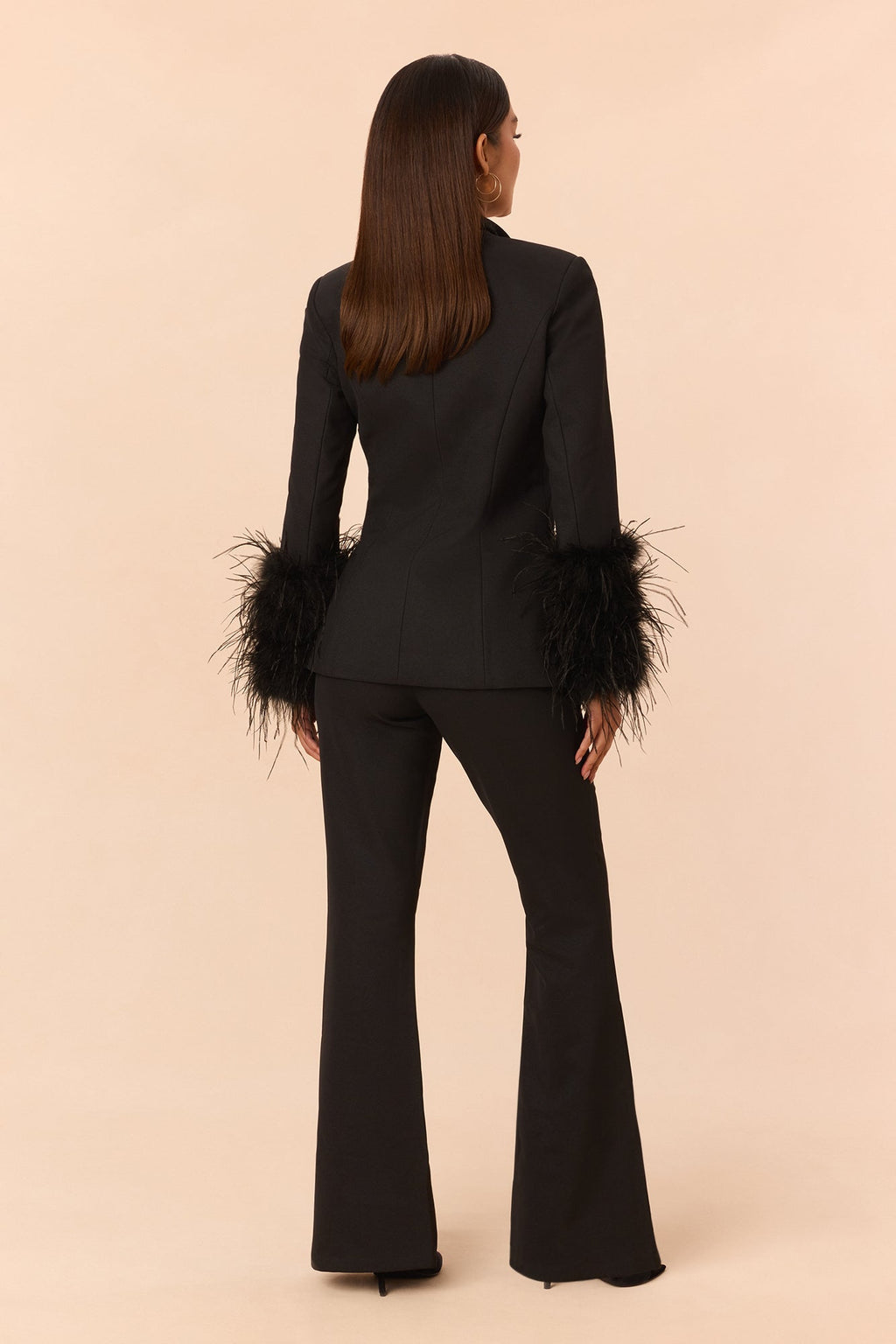 Fanine Feather Suit Set - Black