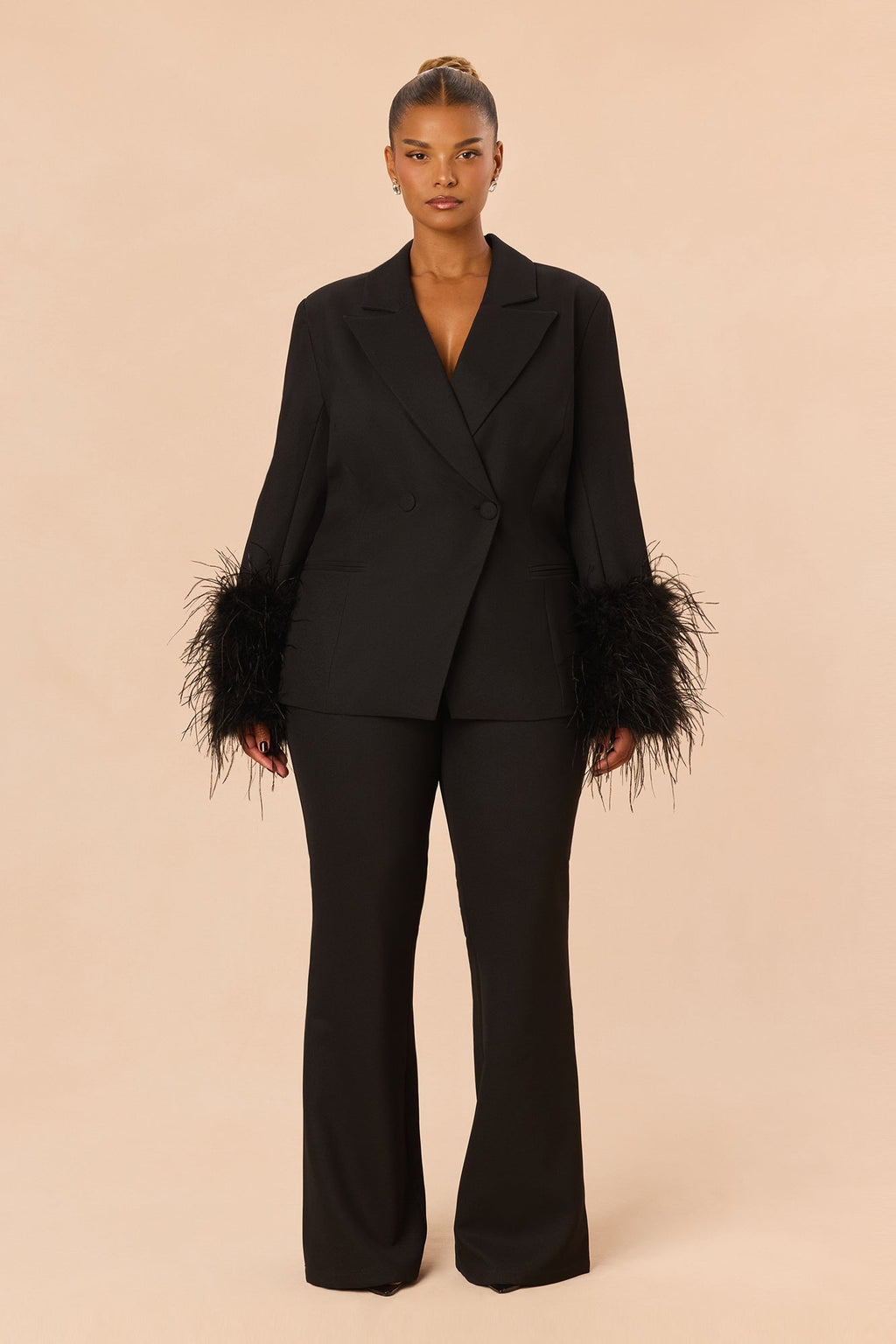 Fanine Feather Suit Set - Black