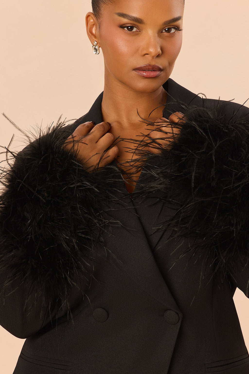 Fanine Feather Suit Set - Black