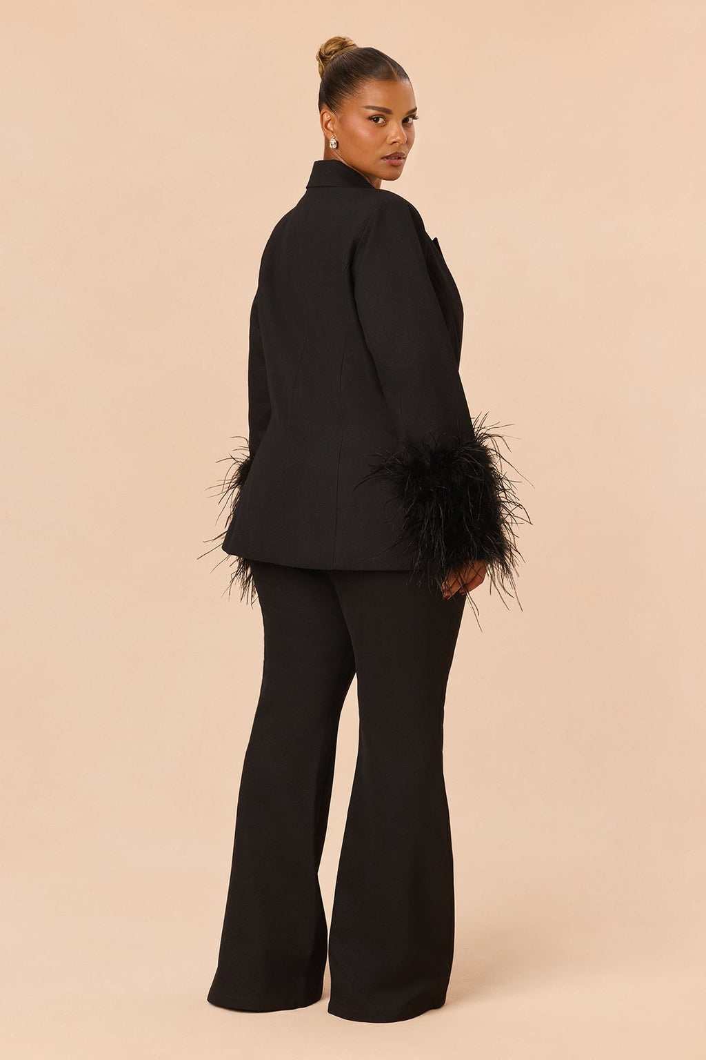 Fanine Feather Suit Set - Black