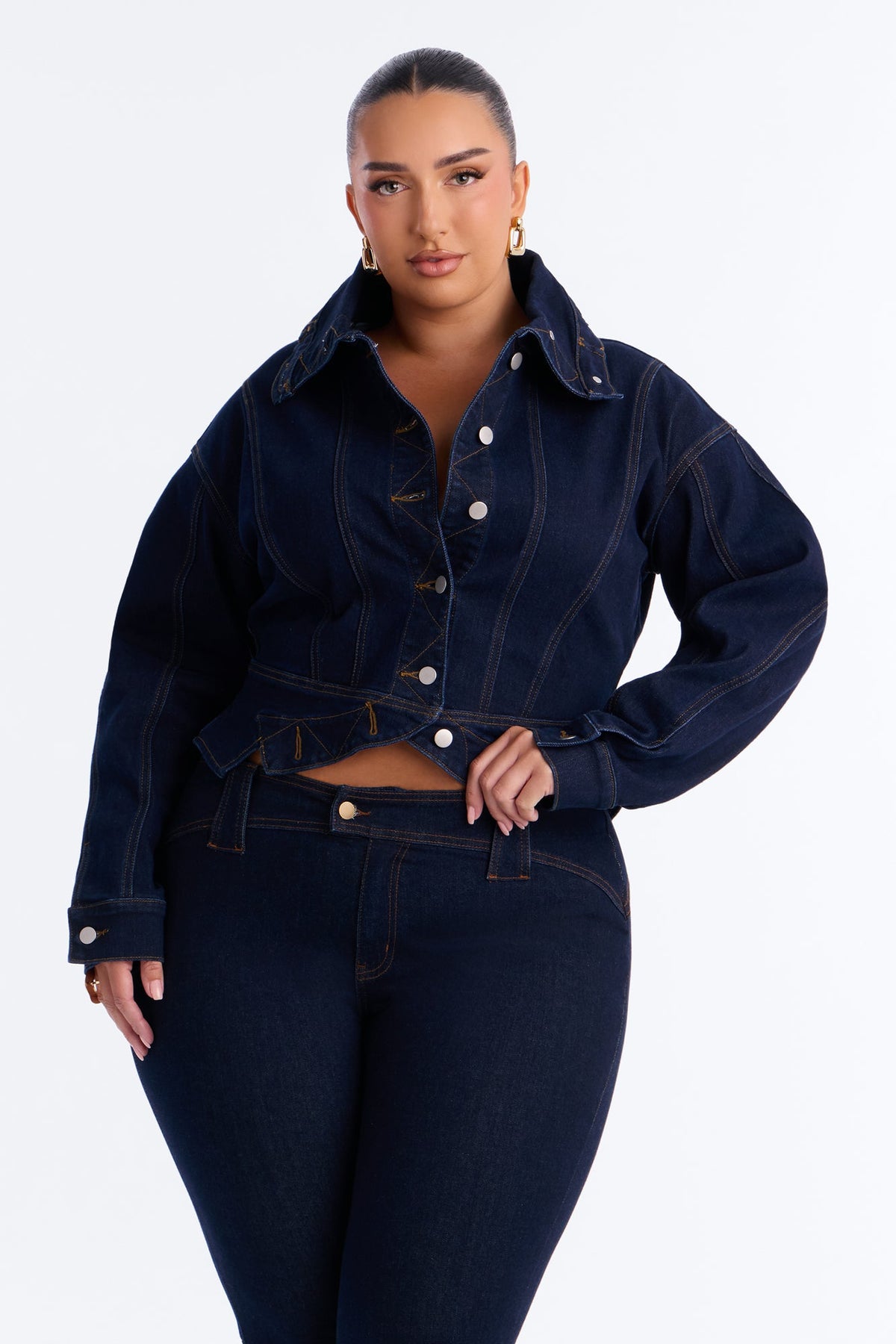 Hide You High Neck Denim Jacket - Dark Wash
