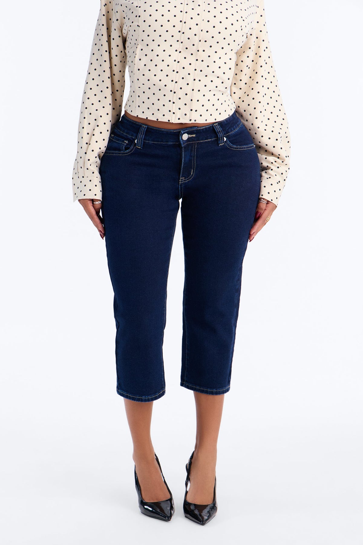 Delete Her Number Low Rise Skinny Capri Jeans - Dark Denim