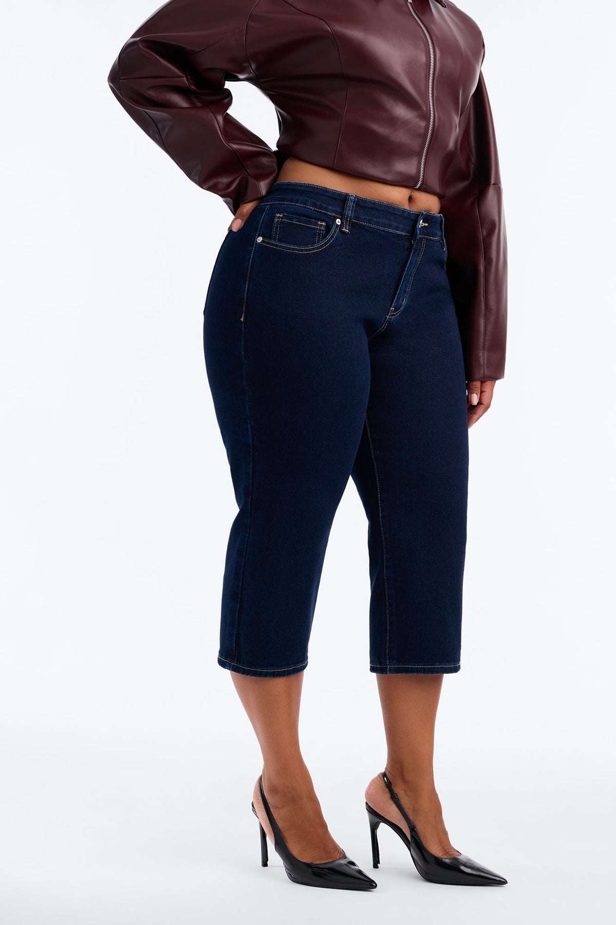 Delete Her Number Low Rise Skinny Capri Jeans - Dark Denim