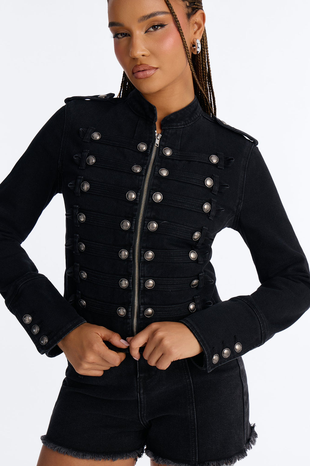 Defended You Decorated Stretch Denim Jacket - Black Wash
