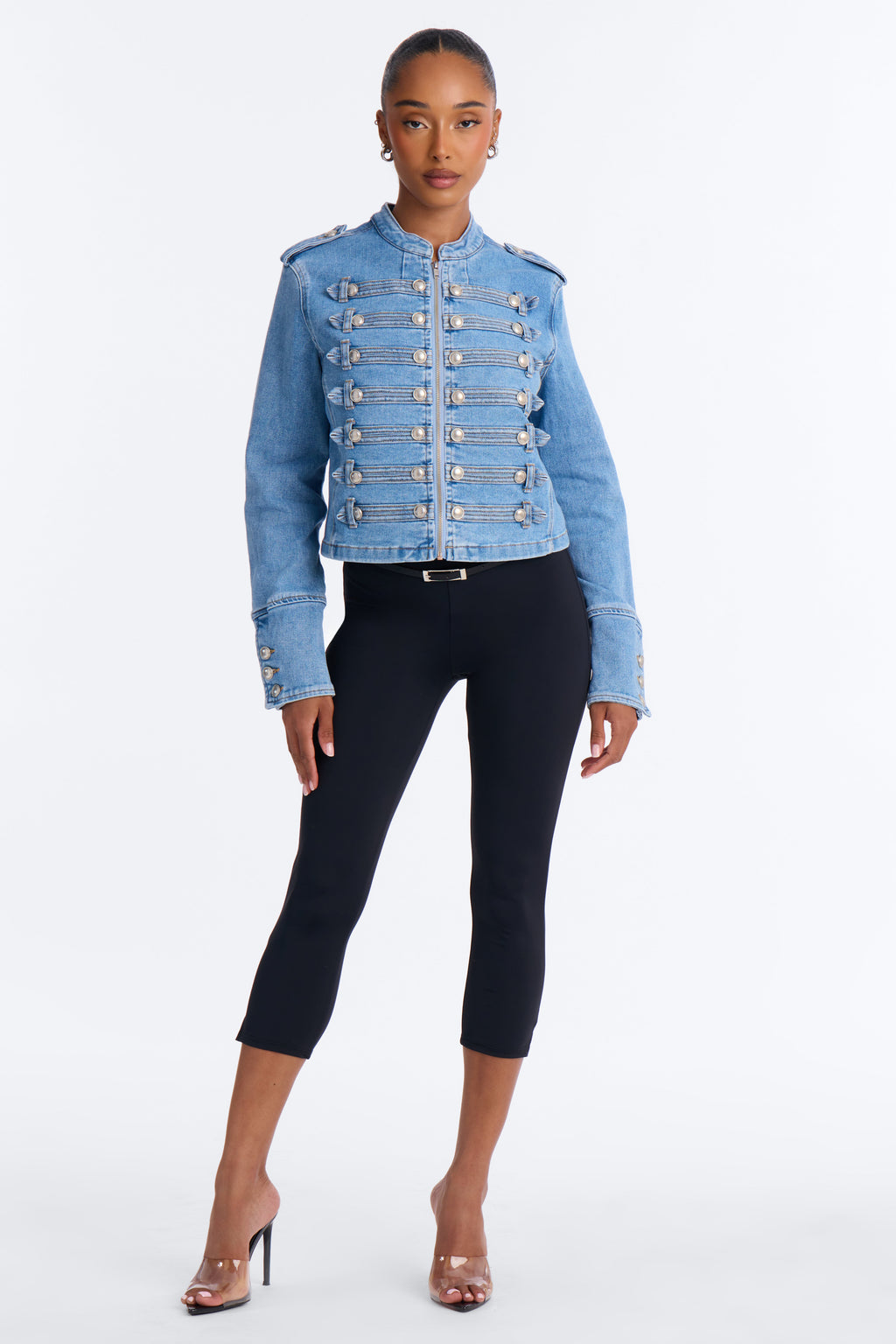 Defended You Decorated Stretch Denim Jacket - Light Wash