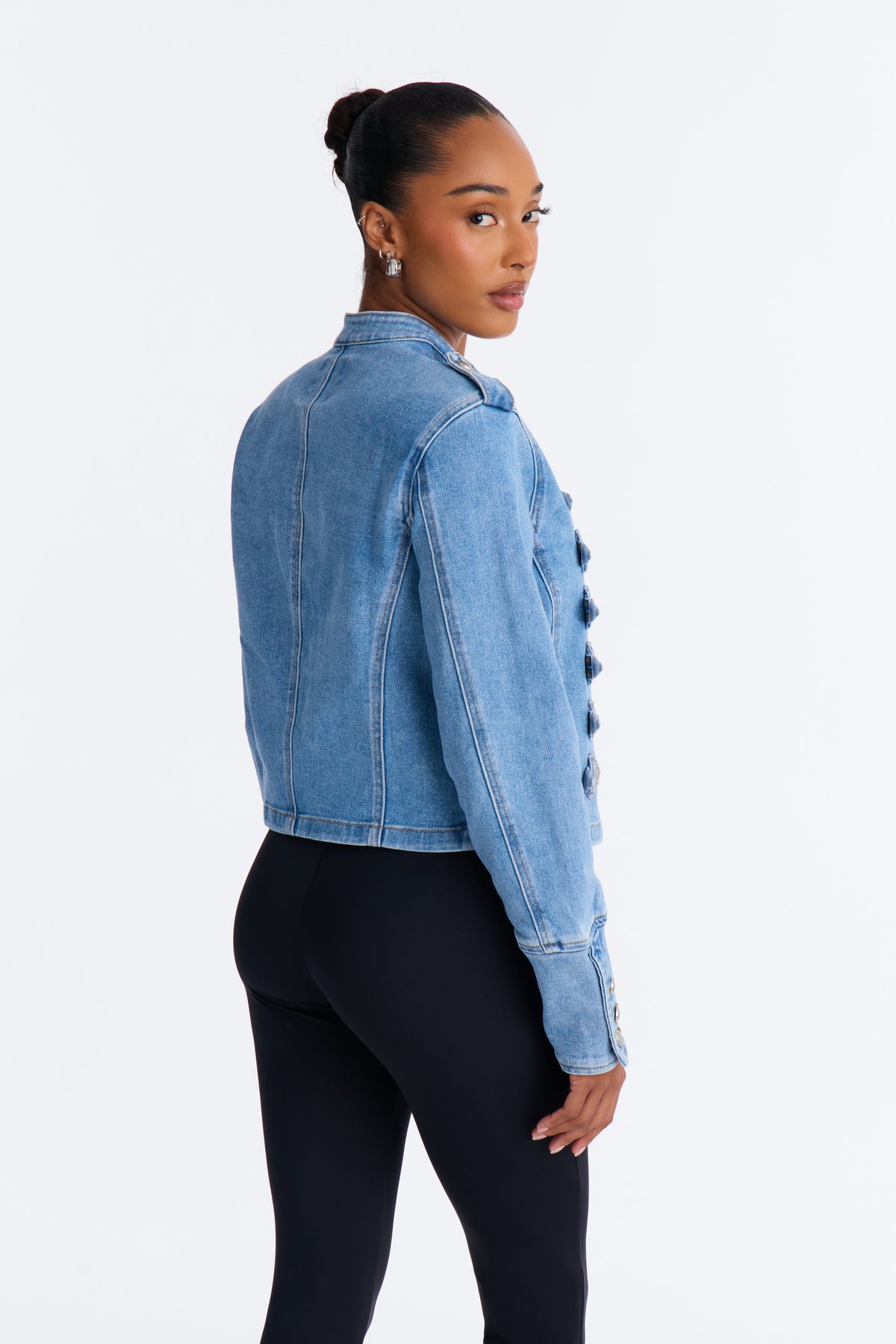 Defended You Decorated Stretch Denim Jacket - Light Wash