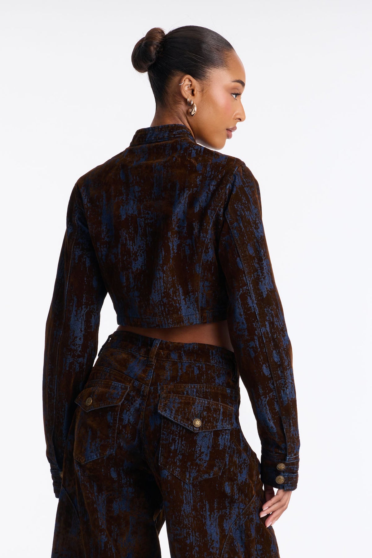Royal Decree Flocked Denim Blazer Jacket - Brown Combo