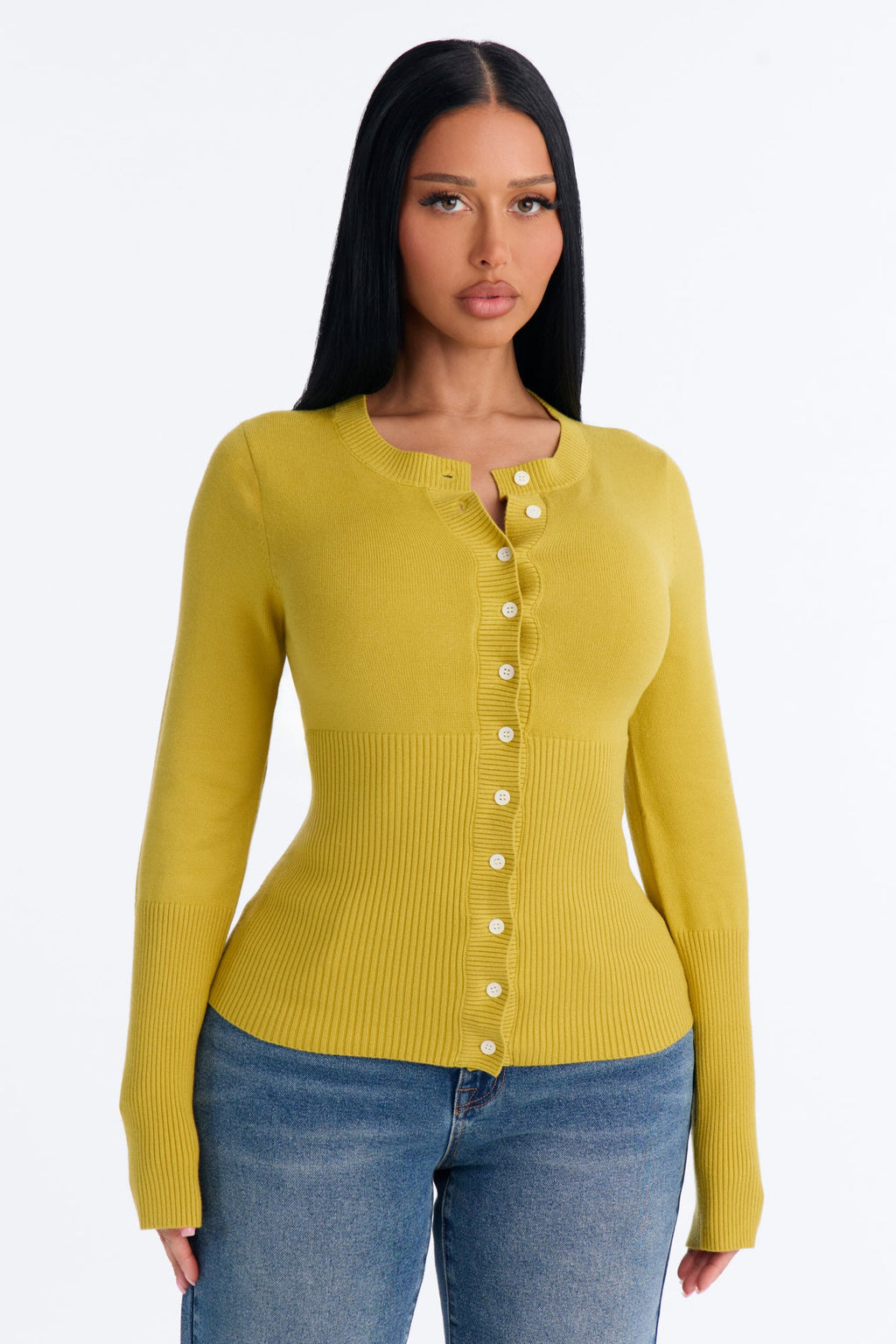 On A Daily Crew Neck Cardigan - Chartreuse