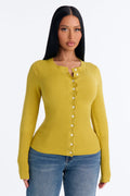 On A Daily Crew Neck Cardigan - Chartreuse