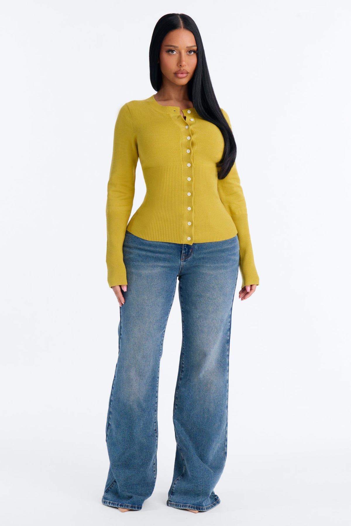 On A Daily Crew Neck Cardigan - Chartreuse