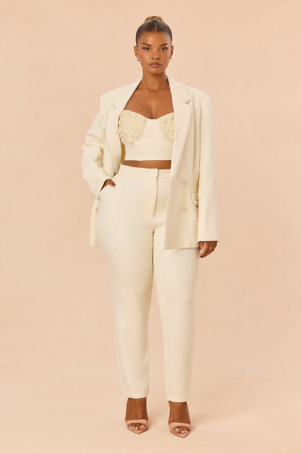 Soft Life 3 Piece Tweed Pant Set - Ivory
