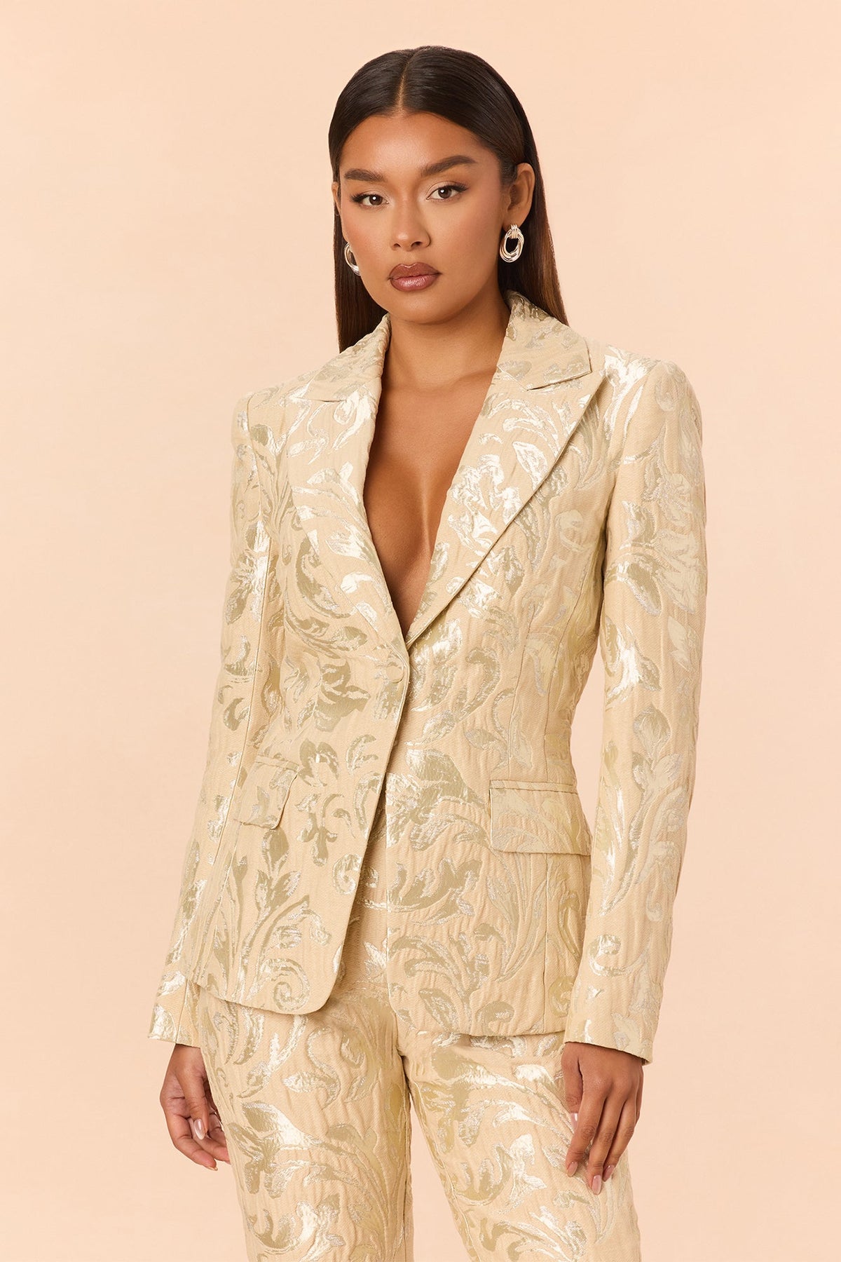 Kimberly Blazer Jacquard Set - Nude/combo