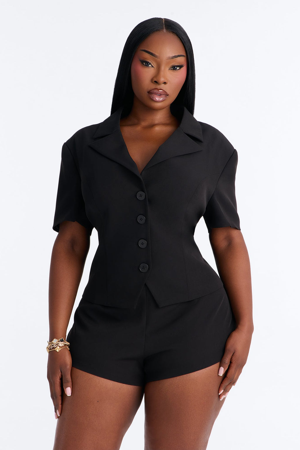 Ashleigh Short Sleeve Lace Up Blazer - Black