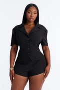 Ashleigh Short Sleeve Lace Up Blazer - Black