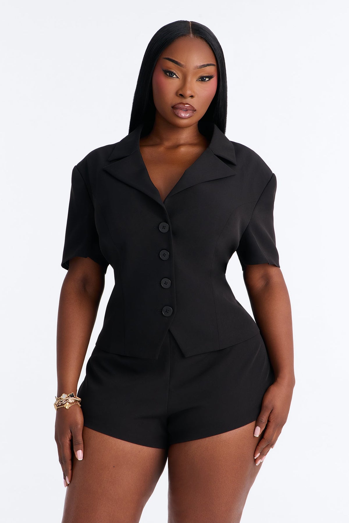 Ashleigh Short Sleeve Lace Up Blazer - Black