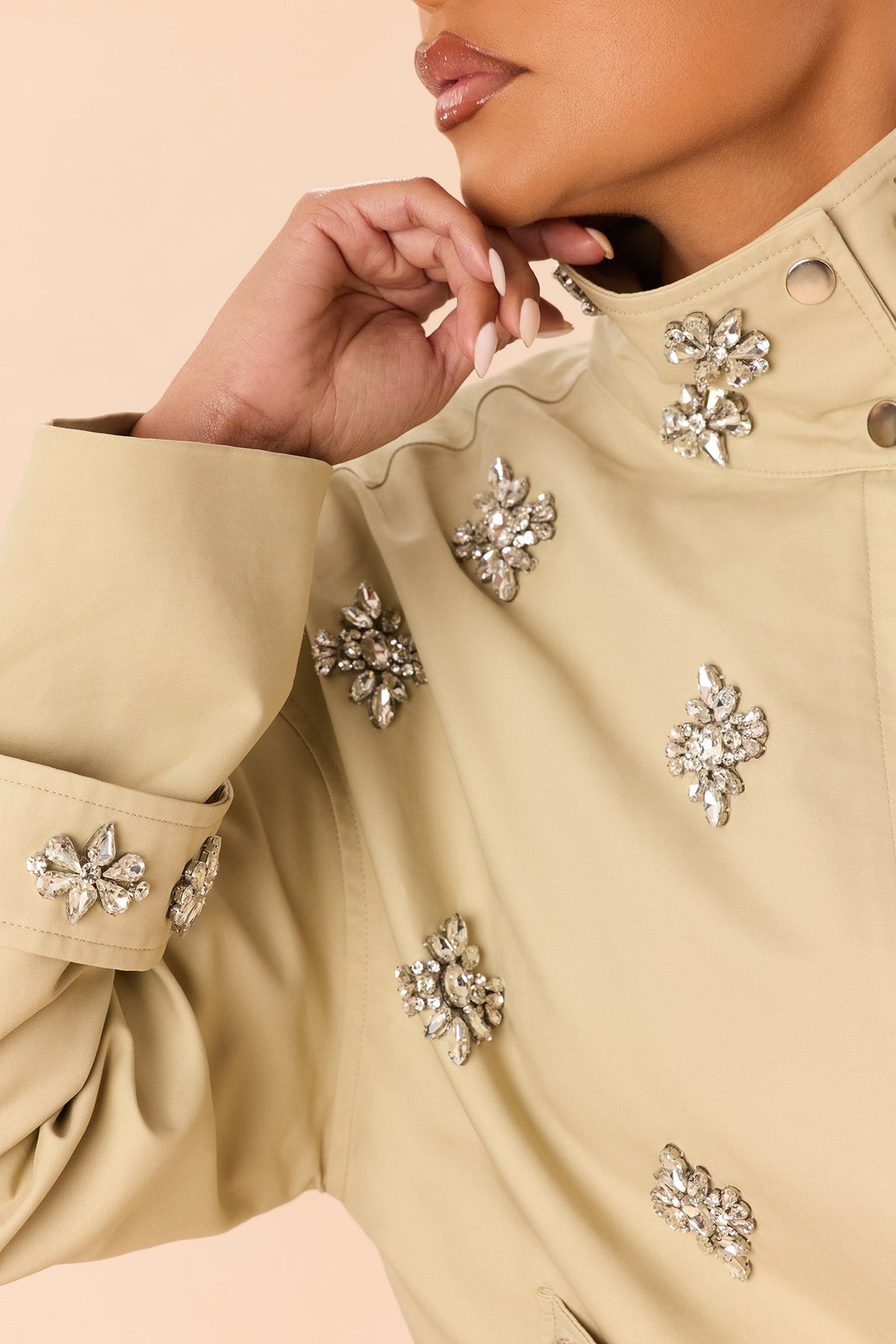 Daria Rhinestone Short Set - Taupe