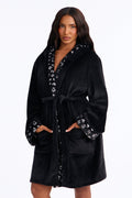 My Aura Hooded Contrast Trim Plush Robe - Black
