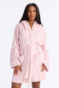 My Aura Hooded Contrast Trim Plush Robe - Pink