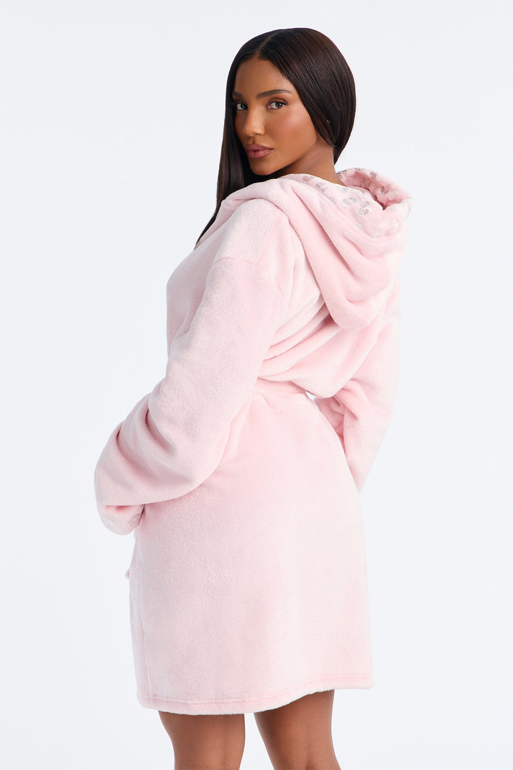 My Aura Hooded Contrast Trim Plush Robe - Pink